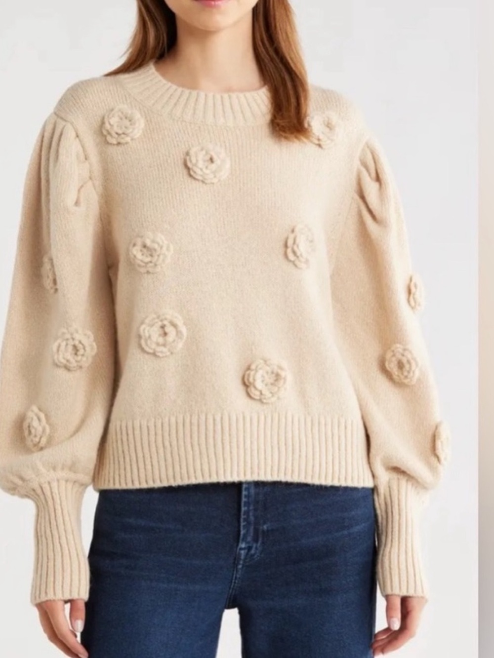 FARM RIO Brazilian Tropical Sand Crochet Flowers Sweater Size Medium - NWT